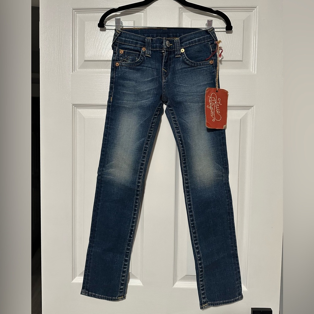 True Religion Dark Blue Straight Leg Jeans Girls Size 10 *New* Authentic